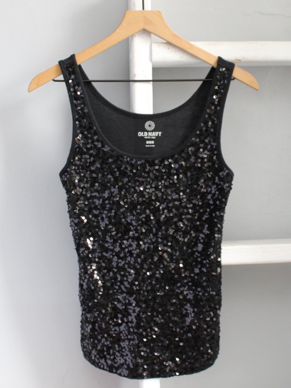 Old Navy Vintage Y2K Black Sequin Sparkle Tank Top Women's Size Medium - Picture 5 of 7